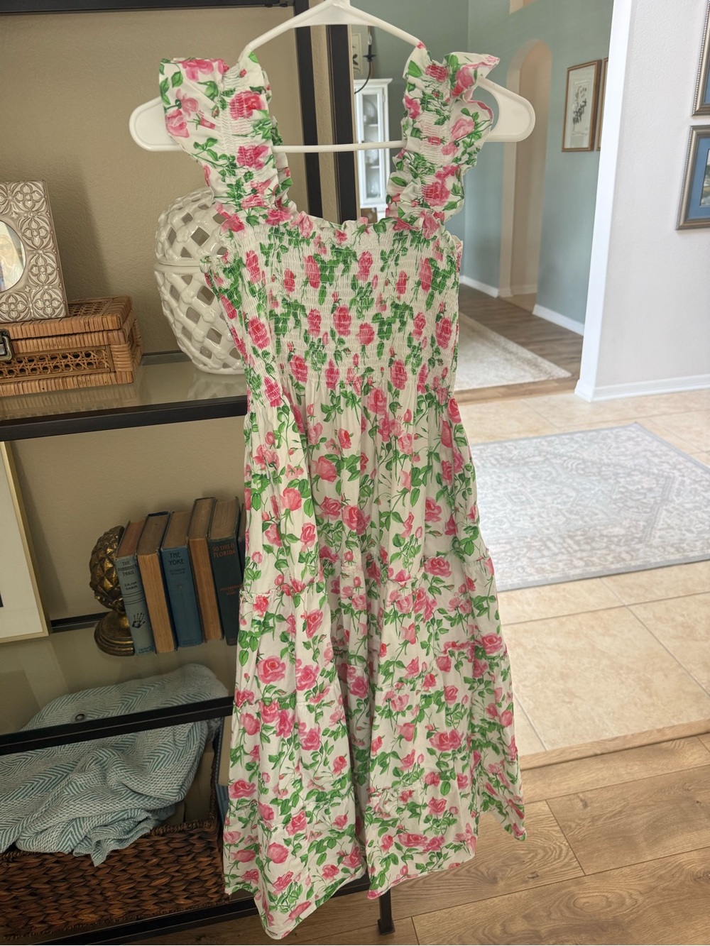 Floral Smocked Midi Dress - Pink & Green